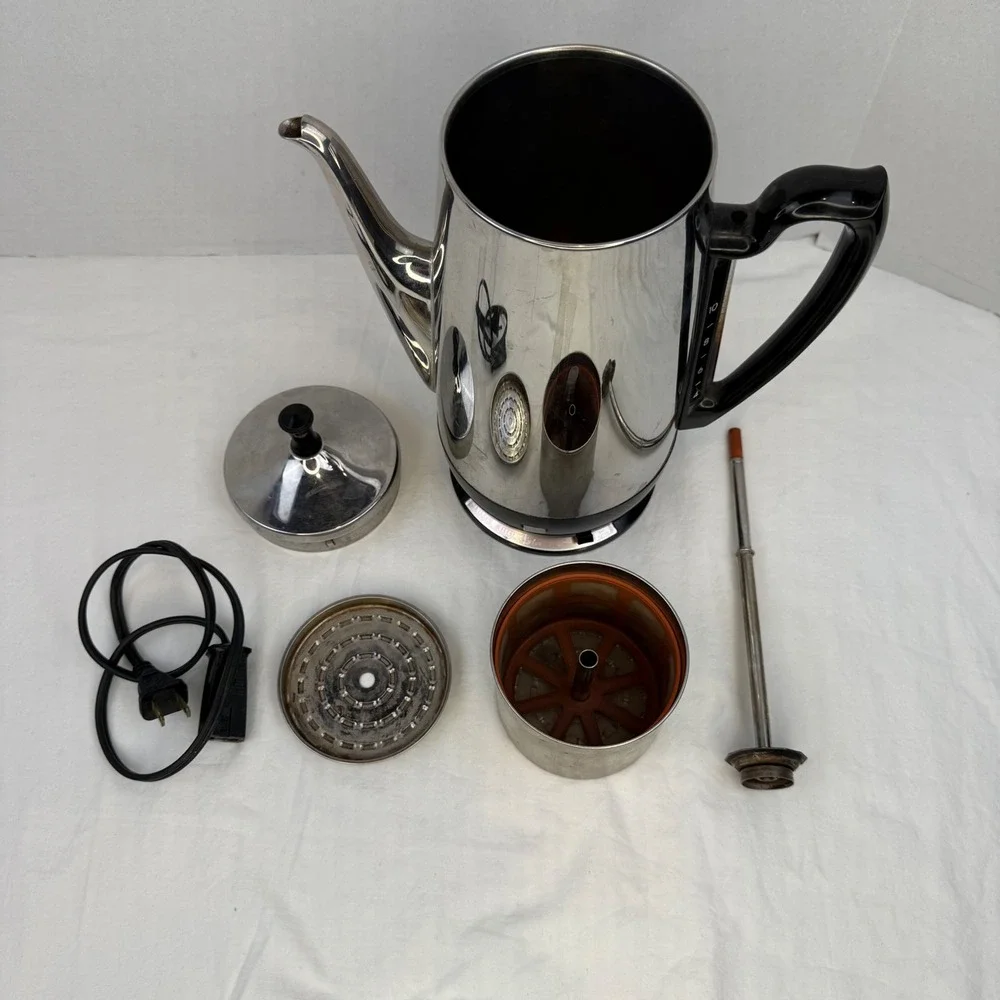 Vintage General Electric 10 Cup Chrome Electric Coffee Percolator GE Pot Retro